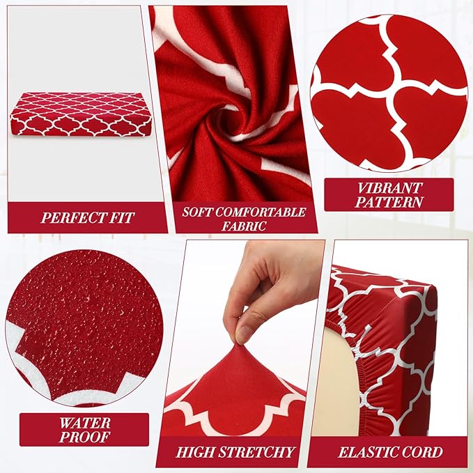Newwiee 8 Pcs Stretch Patio Outdoor Cushion Covers Waterproof Replacement Sofa Couch Covers for 4 Backrests and 4 Cushions Washable Lawn Garden Seat Furniture Protector(Wine Red)