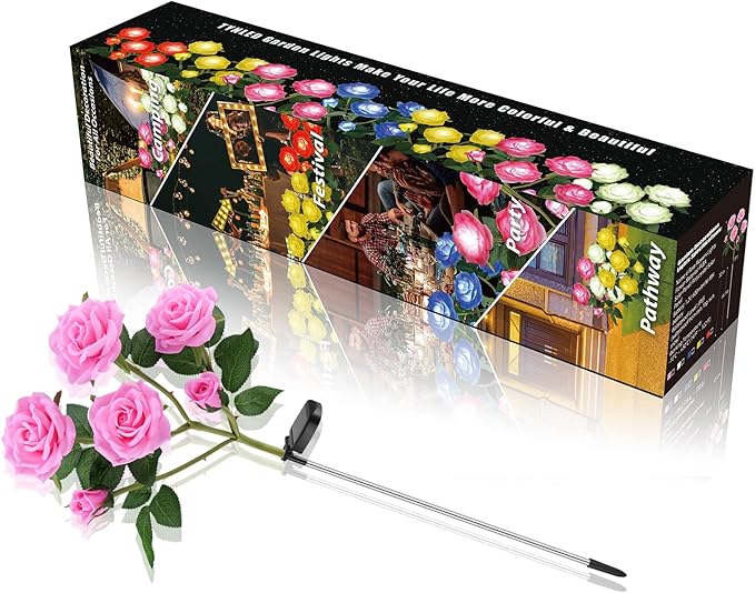 TYNLED Outdoor Solar Garden Stake Lights,Upgraded LED Solar Powered Light with 6 Rose Flowers, Waterproof Solar Decorative Lights for Patio Pathway Courtyard Garden Lawn
