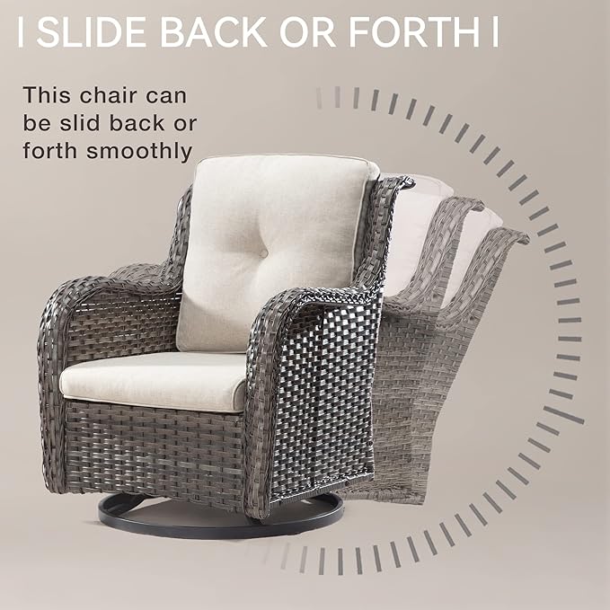 Outdoor Swivel Rocker Wicker Chair, High Back Patio Chairs Wicker Furniture, 1PC Rattan Swivel Rocking Chair with OIefin Cushions(Mixed Grey/Beige)
