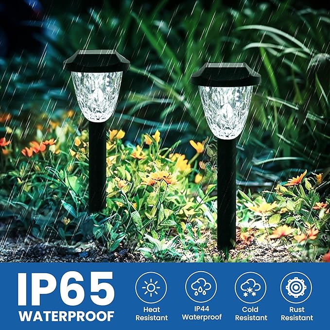 GIGALUMI Solar Pathway Lights, Outdoor Waterproof, Auto On/Off, LED, White, 14 Count, Modern, Classic Style, Crystal, Highly Efficient, Patio, Yard, Landscape, Walkway