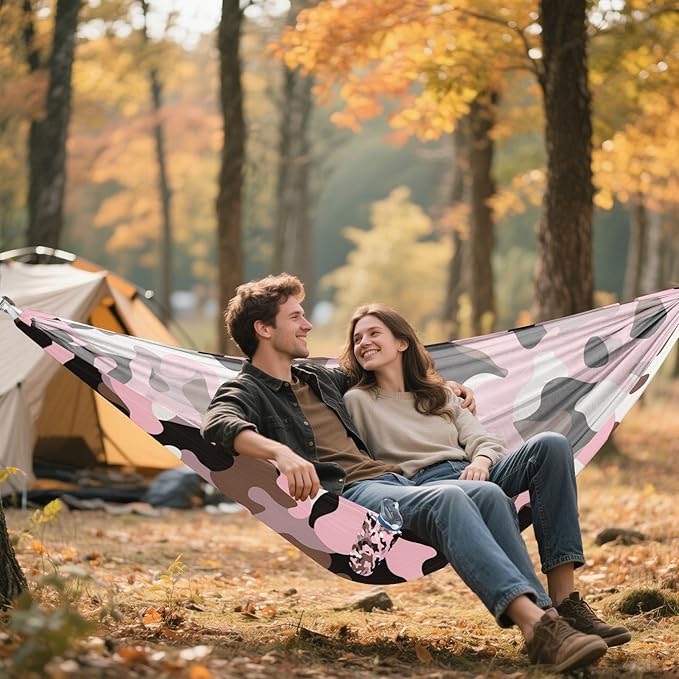 Camouflage Pink Brown 330lb Capacity Camping Hammock with Tree Straps Fabric Hammock for Outside Beach Patio Garden hamacas para adultos 2 Personas