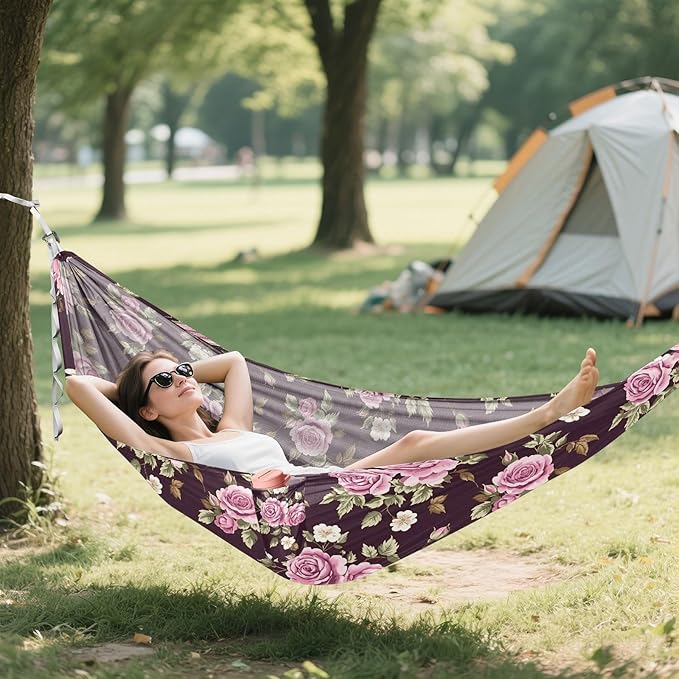Camping Hammock Outdoor Hammocks for Outside Floral Rose Peony Beach Trees Portable Lightweight with Pockets Tree Straps Indoor