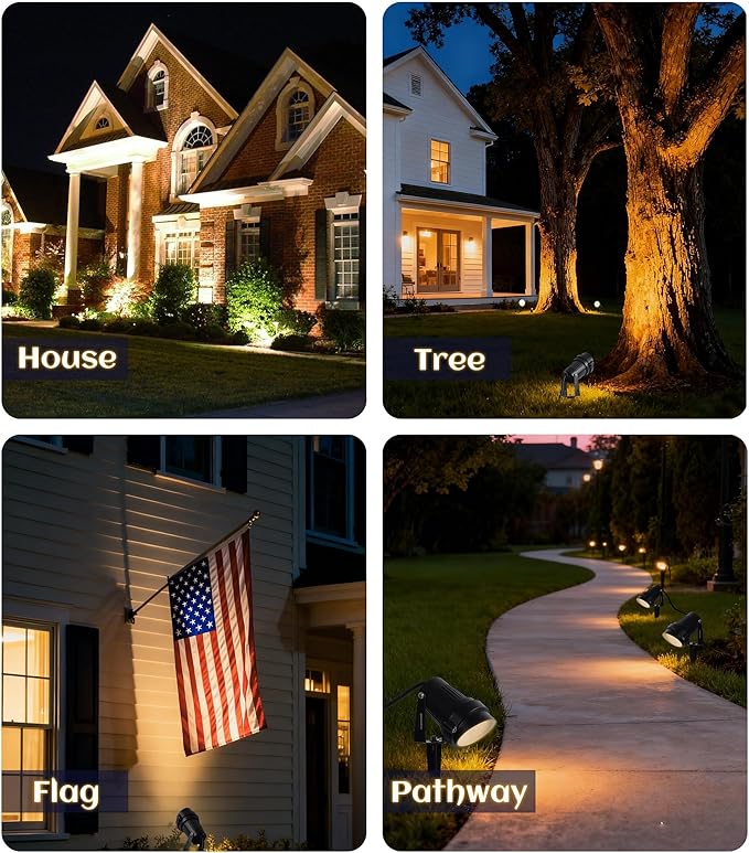 12W Landscape Lighting, IP66 Waterproof Spotlight with 6.6Ft Cable + Plug+ Switch, 3000K LED Landscape Lights for Yard Garden Tree House Halloween Christmas, 1400LM Landscape Warm White Light, 2 Pack