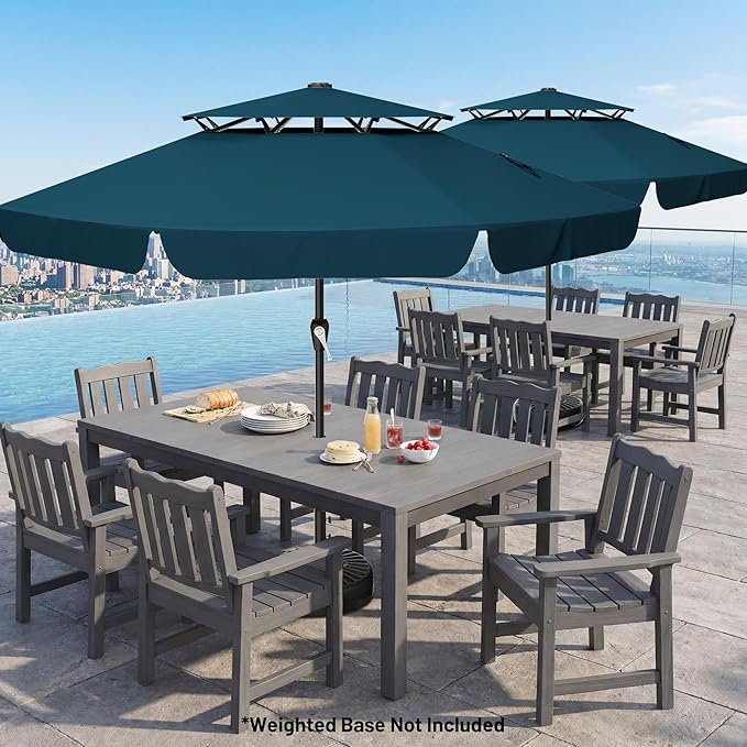 AreShark 12ft 2-Tier Patio Umbrella with Valance - Outdoor Umbrella Waterproof UV Protection, Market Table Umbrella w/ 8 Sturdy Ribs&Crank for Pool, Backyard, Garden(Lake Blue)