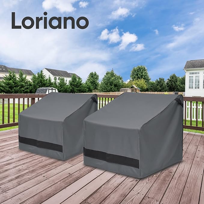 Loriano Patio Chair Covers Waterproof Outdoor Furniture Chair Covers 600D Heavy Duty Fit as Lawn Lounge Deep Seat(2 Pack,Grey, Median)