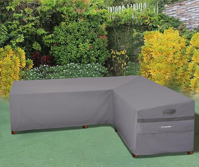 Sectional Outdoor Furniture Cover Waterproof, Right Facing Patio Deck Lounge Set Sofa Covers Grey L Shaped 106''L x 85''L x 34''D x 31''/26''H