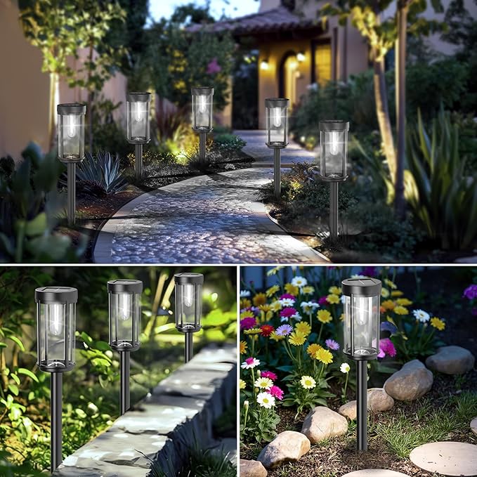 12 Pack Solar Lights Outdoor Waterproof for Garden Walkway Pathway Lawn Yard Decorative Modern Landscape Lighting. (Cool White Light, 12)