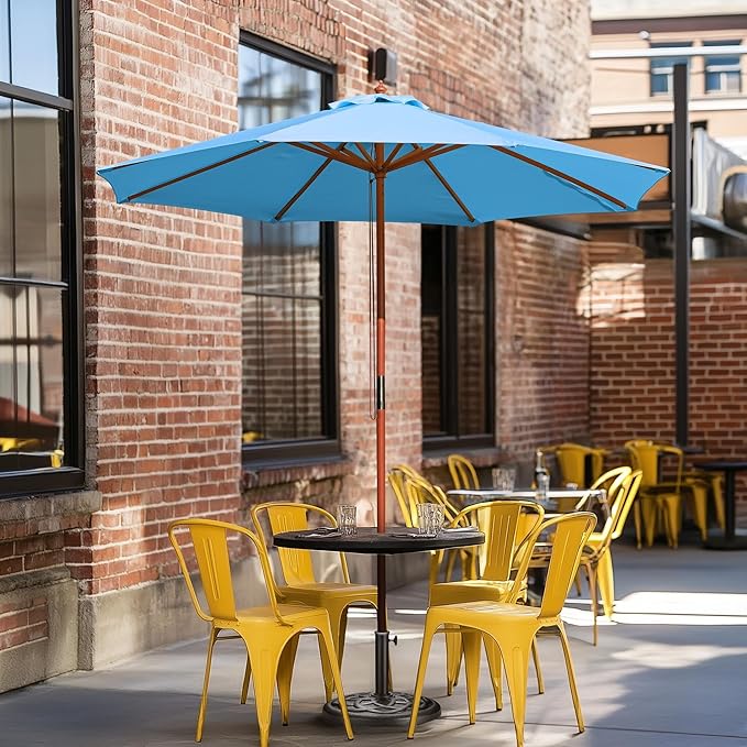 Yescom 9ft Coastal Solid Wood Umbrella Pulley Lift Commercial Base with Wheel Included for Seaside Restaurant Terrace Poolside Beach Club