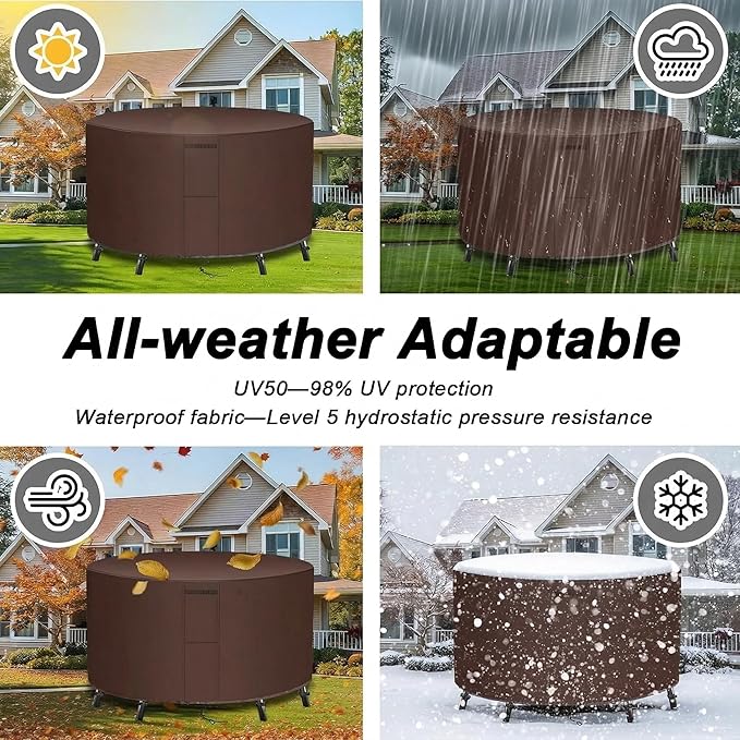UPGRADE Outdoor Furniture Covers, Custom Size 68"(D) x 24"(H) Round Patio Table and Chair Waterproof Covers, Heavy Duty 420D,Coffee