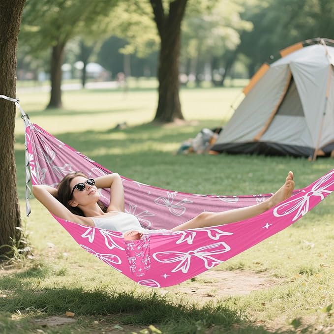 Hammocks for Outside White Bows Camping Hammock Portable Hammocks with Tree Straps and Carry Bag Camping Accessories for Hiking Beach Outdoor