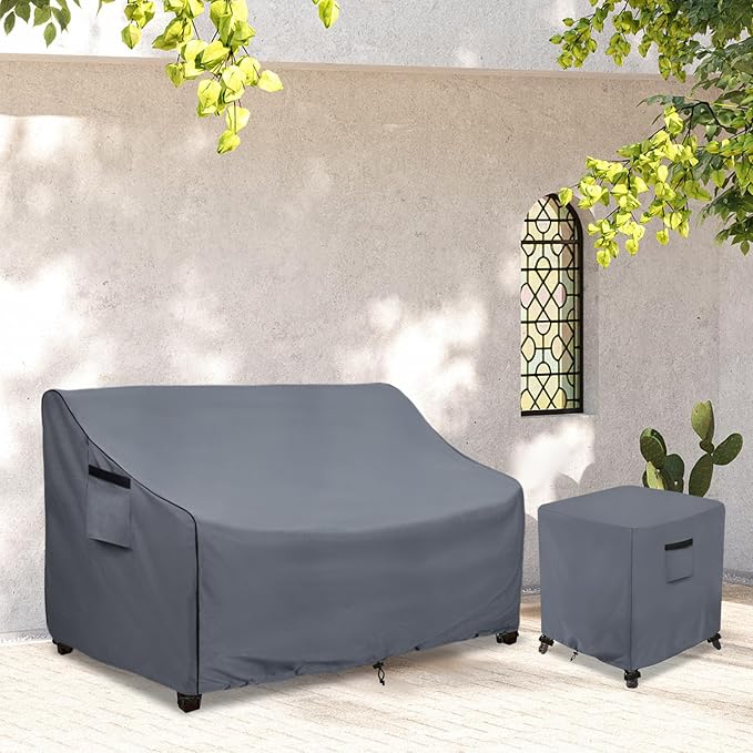 Outdoor 2-Seater Loveseat Cover,600D Heavy Duty 100% Waterproof Patio Sofa Cover,Furniture Covers for Sofa and Loveseat,58W x 32.5D x 31H Inches,Grey.