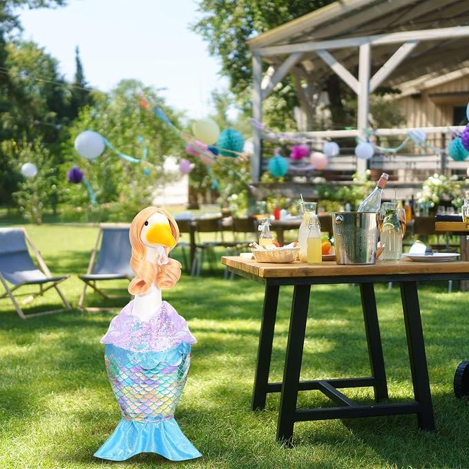 Mermaid Porch Goose Outfits Summer Goose Shiny Mermaid Dress & Wigs Princess Goose Clothes Fits 23'' Geese Statue for Holiday Birthday Outdoor Beach Yard Lawn Garden Decor