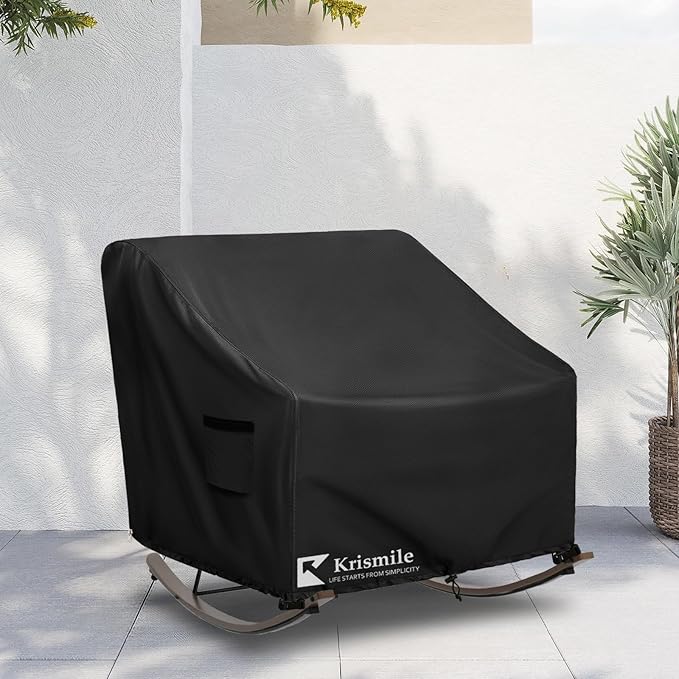 Outdoor Rocking Chair Cover, Heavy Duty Waterproof Papasan Chair Cover with Split Zipper, Easy to use, Black
