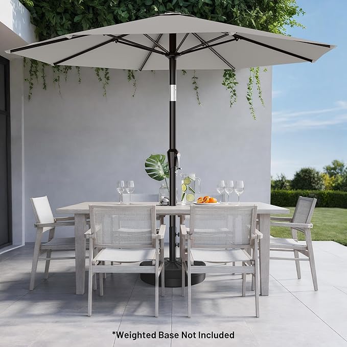 AreShark 10 FT Outdoor Patio Umbrella, Patio Table Umbrella with Push Button Tilt and Crank, Outdoor Patio Umbrellas with 8 Fiberglass Ribs, Patio Umbrellas for Market, Garden, Pool (Light Gray)