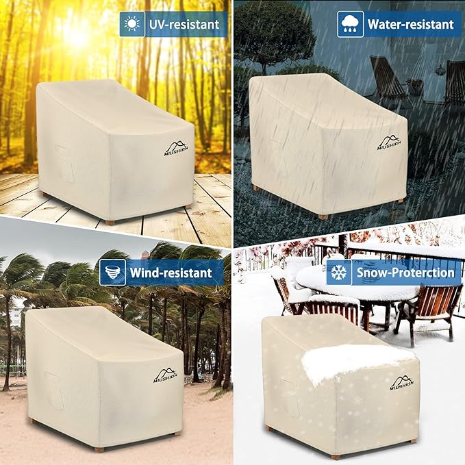 2 Pack Patio Chair Covers, 40" W x 40" D x 36" H Heavy Duty 600D Outdoor Deep Seat Lounge Club Chair Cover, Waterproof UV Resistant Outdoor Patio Chair Furniture Cover, Beige