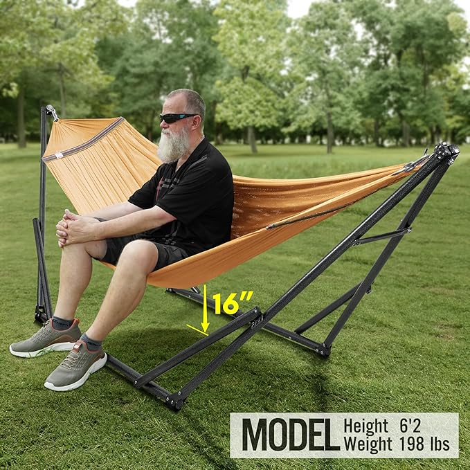 Tranquillo Universal Double Hammock with Stand Included for 2 Persons 600 lbs Capacity Portable Foldable with Case - Indoor, Outdoor, Camping, Yellow
