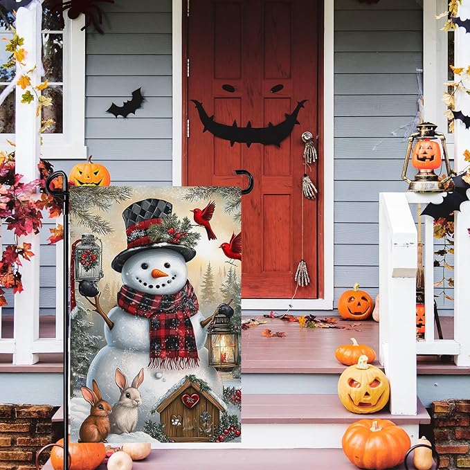 Winter Snowman Garden FLag 12X18 IN Double Sided Welcome Winter Garden Flags for Christmas Holiday Farmhouse Yard Outside Decoration
