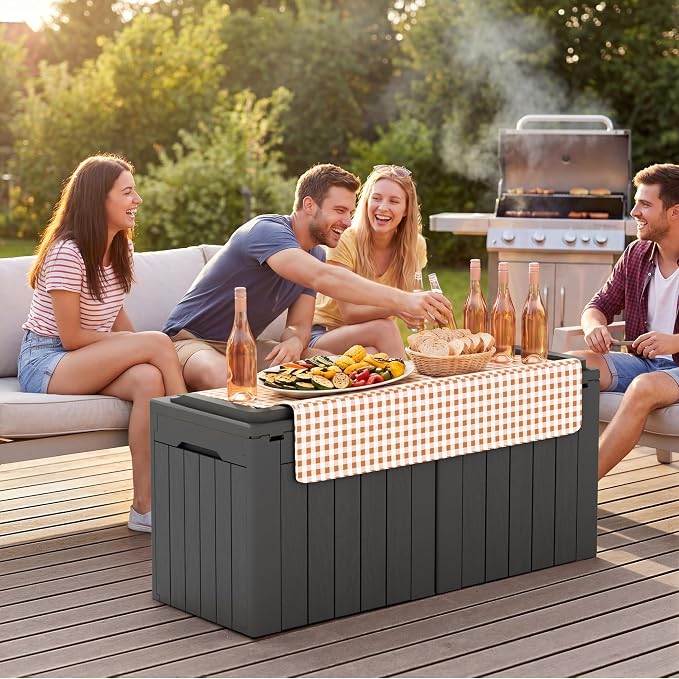 GUNJI 30 Gallon Small Deck Box Outdoor Waterproof Resin Storage Box Lockable Storage Container Outside Package Delivery Box 2 Packs (Gray, 2 Packs)