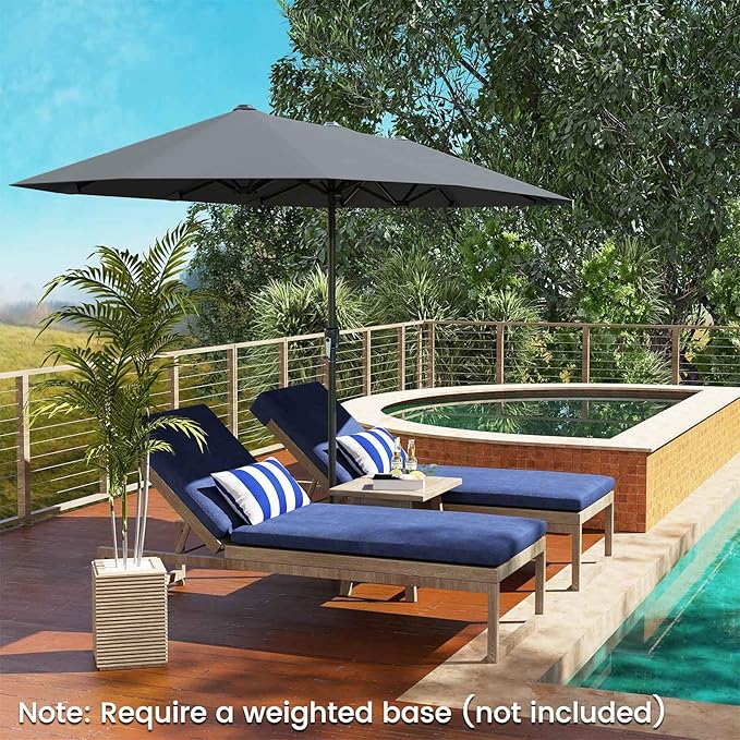 Tangkula 13 FT Large Patio Umbrella, Outdoor Double-Sided Table Market Umbrella w/Crank Handle, 12 Heavy-Duty Ribs, Sun-Protective Rectangular Twin Parasol for Garden Deck Lawn Poolside (Gray)