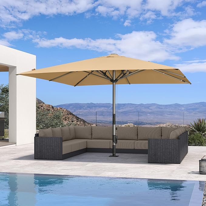 PURPLE LEAF 13 X 13 FT Extra Large Commercial Square Patio Umbrella Maximum Coverage Heavy Duty Wind Resistant Vented Canopy Reinforced Frame for Restaurant Hotel Resort Cafe Outdoor Dining Area Business Use Beige