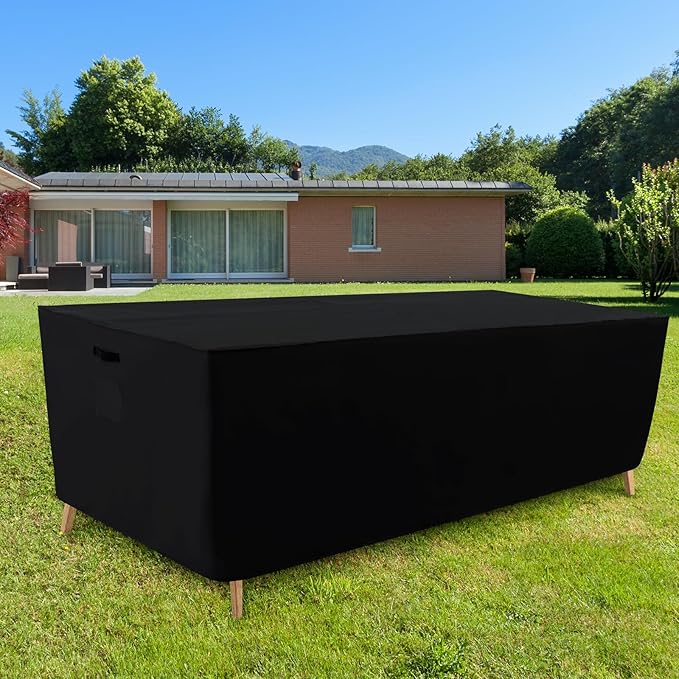 Tempera Patio Furniture Cover,Outdoor Table And Chair Covers Waterproof, Outdoor Dining Set Cover,Heavy Duty Rectangle Patio Furniture Covers,102''L x 74''W x 27.8''H,Black