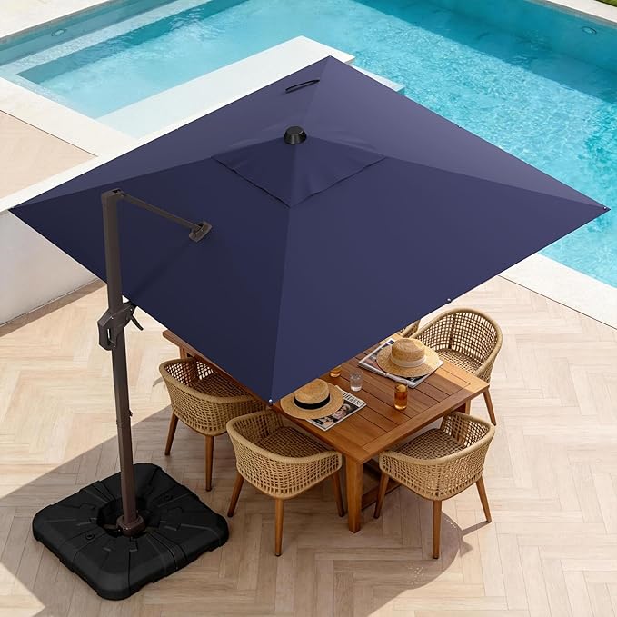 10' X 10' Patio Umbrella Cantilever Outdoor Rectangle Umbrella, Heavy Duty 360°Rotation Offset Umbrella for Garden Deck Pool Patio, Navy Blue