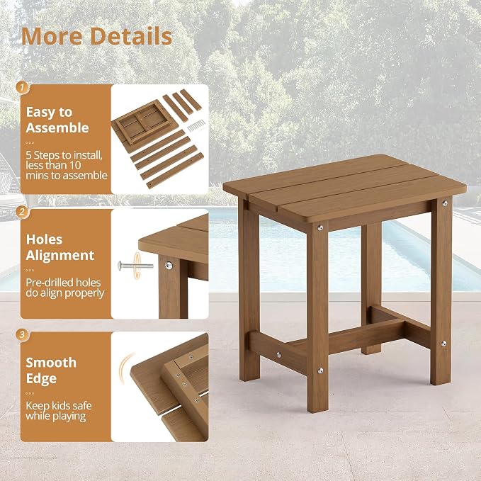 LUE BONA Outdoor Side Table Set of 2, HDPS Small Outdoor Table, Adirondack Side Table, Outside End Table for Patio, Porch, Deck, Pool, Weather Resistant/Easy Maintenance/Indoor or Outside Use, Brown