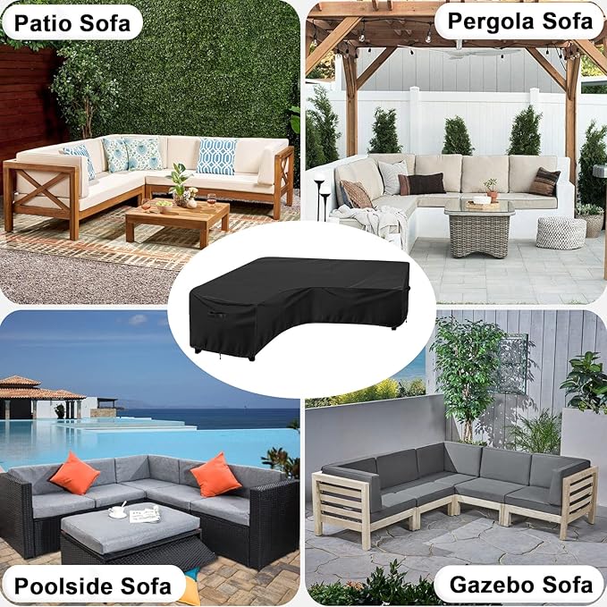 OutdoorLines Waterproof Outdoor Patio Sectional Cover - UV Resistant & Windproof V-Shaped Patio Furniture Covers for Deck, Lawn and Backyard, 420D Heavy Duty Couch Cover 89" L (on Each Side) Black