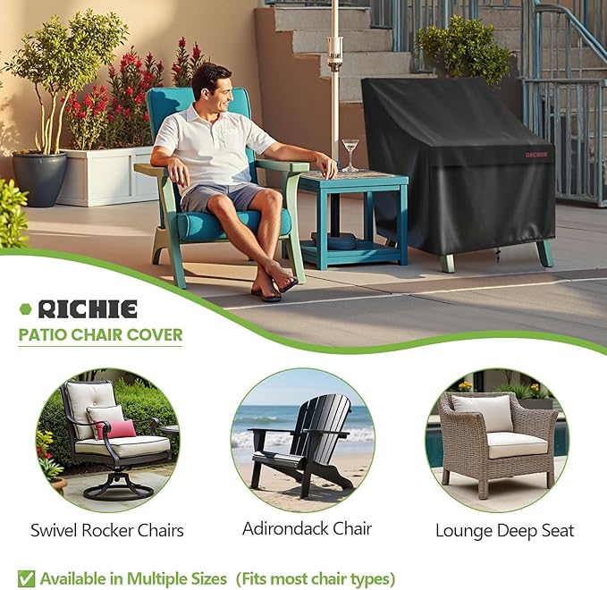 RICHIE Patio Chair Covers Waterproof, 600D Oxford Fabric Lounge Deep Seat Outdoor Furniture Covers with Air Vents, Fits 38"W x 40"D x 31"H (Black,2 Pack)