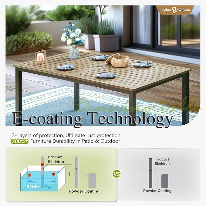 Sophia & William Patio Dining Set Outdoor Table and Chairs 7 Piece Metal Patio Table Furniture Set with Large Rectangular Dining Table for 6 Person and Stackable Outdoor Chairs Support 300LBS