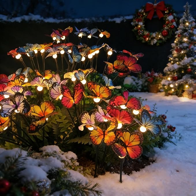 Solar Butterfly Ligths Outdoor 4 Pack 32LED Solar Power Garden Lights Firefly Butterfly Swaying Light 8 Modes Realistic Butterflies Decor for Yard Outside landscaping Patio Pathway Decorations, Warm