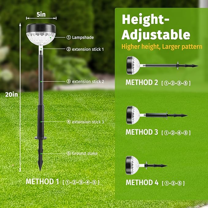 JNOEC 6Pack Solar Pathway Lights Outdoor, Color Changing+8 Fixed Color (Warm White, Cool White, Colored) Solar Lights Outdoor, Bright Solar Powered Garden Light