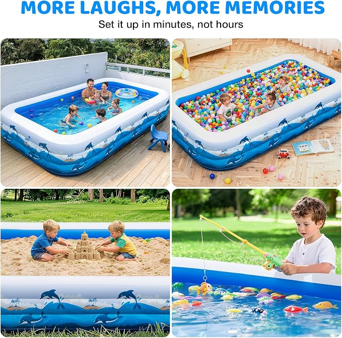 Extra Large Family Inflatable Pool, 130" x 72" x 22" Blow Up Pool for Kids & Adults, Thick PVC Kiddie Swimming Pool for Backyard Summer Fun