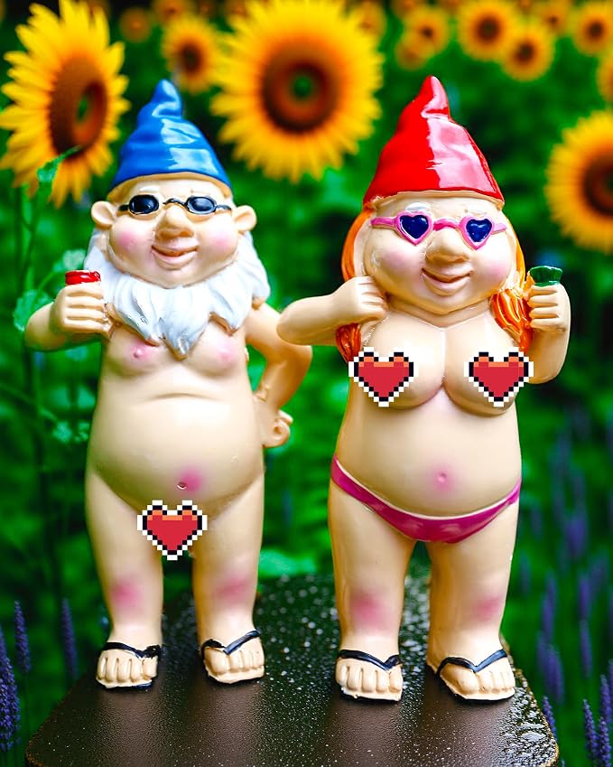 Leverse 2 PCS Garden Gnomes, 4.7 Inch Outdoor Statues, Funny Garden Gnomes Decorations for Yard, Lawn, Patio, Unique Home Decor Gifts for Woman, Man, Easter, Halloween, Christmas, Housewarming