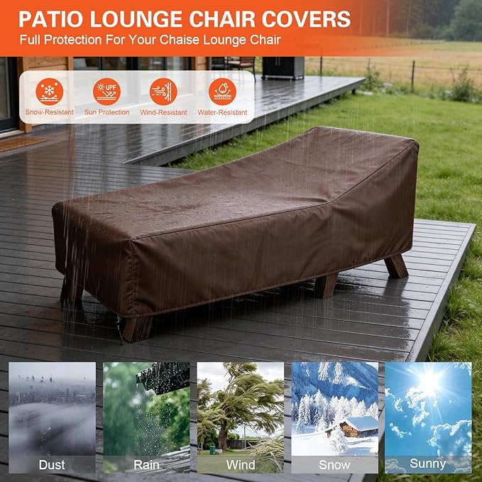 3 Pack Patio Chaise Lounge Chair Covers, Waterproof Patio Lounge Chair Covers 84x32x32 Inch with Storage Bags High-Tension Drawcord, All Weather Waterproof Anti-UV No Fading for Outdoor Lawn Furniture