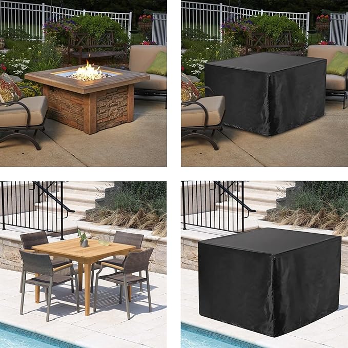 WOMACO Heavy Duty Square Patio Fire Pit/Table Cover, Waterproof Outdoor Furniture Cover (40" x 40" x 20", Black)
