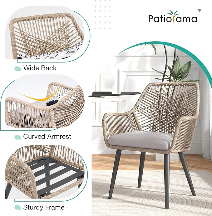 Patiorama 7-Piece Dining Set, Outdoor Dining Table Chair Set, Patio Wicker Dining Table Chair Set with 55"-71" Acacia Wood Expandable Table & Twisted Rattan Chairs for Yard Garden(Tan & Cross Back)