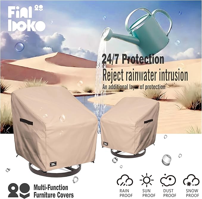 Patio Chair Covers 2 Pack,35Wx37Dx38H inches Outdoor Chair Covers,100% Waterproof Heavy Duty Outdoor Furniture Covers Waterproof,Light Brown Modern Style Patio Furniture Cover