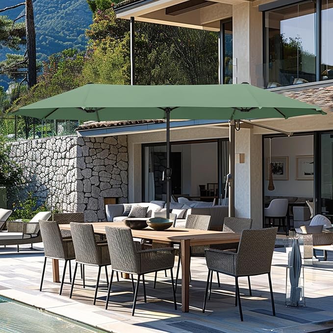 GREEN PARTY 13ft Rectangle Patio Umbrella, Double Sided Outdoor Table Umbrella with Crank & 1.5" Pole, Large Market Umbrella for Poolside Garden Deck Backyard, Mint