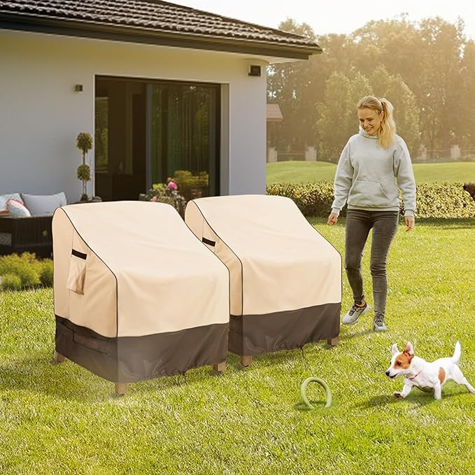KylinLucky Waterproof Patio Furniture Covers 32W x 37D x36H inches 2 Pack, Lawn Outdoor Chair Cover Khaki