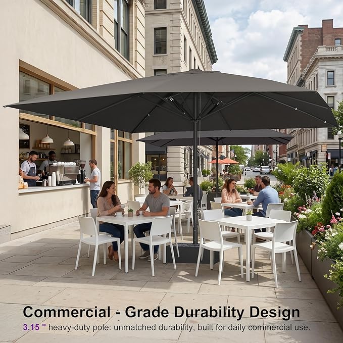 PURPLE LEAF 16' x 16' Square Semi-Auto Outdoor Patio Umbrella Aluminium Market Umbrella Table Sun Umbrella with 3.15" Rod and 8 Sturdy Ribs for Deck Lawn Pool Garden, Gray