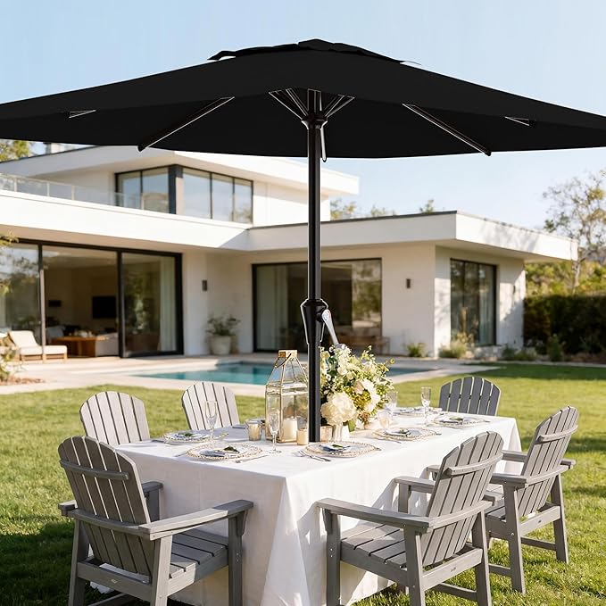 AreShark 8' x 10' Rectangle Patio Umbrellas for Outdoor, Outdoor Table Umbrella, Large Outdoor Patio Umbrellas with 8 Sturdy Ribs for Pool, Garden, Market (Black)