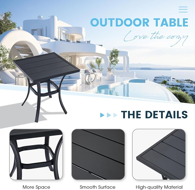 3 Pieces Small Patio Dining Set, 2 Textilene Swivel Chairs and Small Square Outdoor Table, Outdoor Furniture Set for Porch, Lawn, Garden, Black/Black