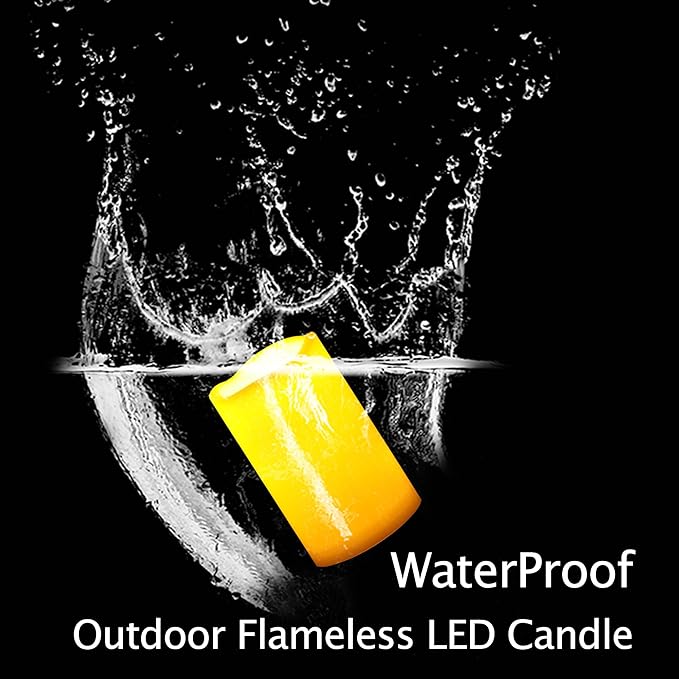 iZAN Set of 1 Outdoor Flameless LED Candles with Timer - Waterproof Plastic Flickering Battery Operated LED Pillar Candles Wedding Party Garden Decoration Long Lasting Battery Life 3x5 inch