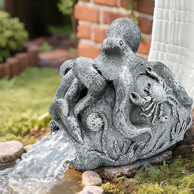Teaeeno Real Octopus Gutter Downspout Extension Decor,Animal Gutter Downspout Decorative,3''x4'' Downspout Extender Diverter Splash Block Sculpture Outdoor Decor,Outdoor Garden Animal Statue Ornament