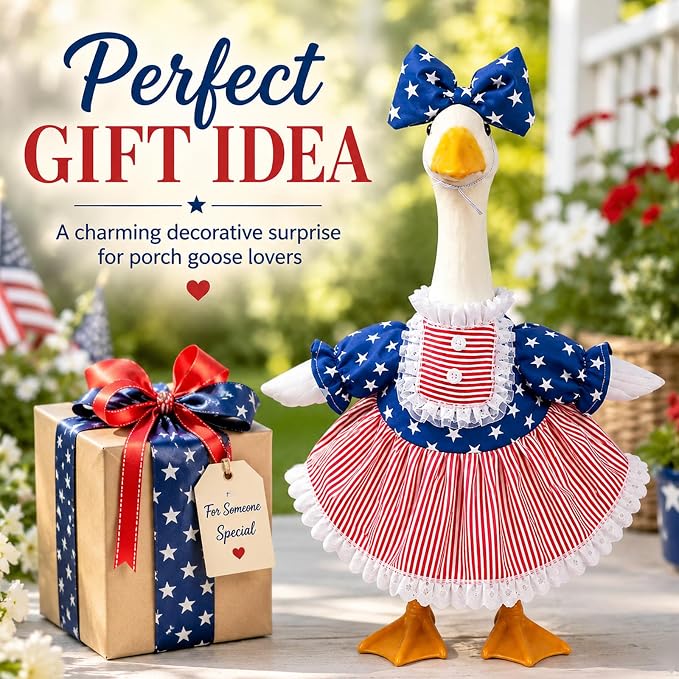 4th of July Red White Blue Porch Goose Outfits, USA Patriotic Costumes for 23 Inch Lawn Goose, 250th Independence Day Summer Sculpture Goose Clothes for Patriotic Celebrations