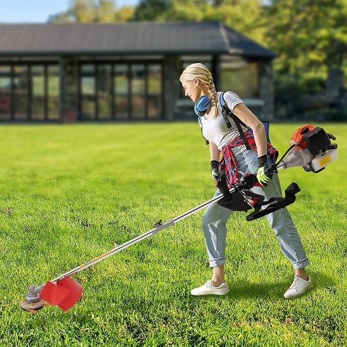 Gas Weed Eater, 26CC/33CC 2-Stroke Engine Gas Weed Trimmer Brush Cutter Lawn Edger Grass Eater with Air-Cooled, Wacker Trimmer Edger Cutter with 2 Blade Heads & Shoulder Strap (33CC)