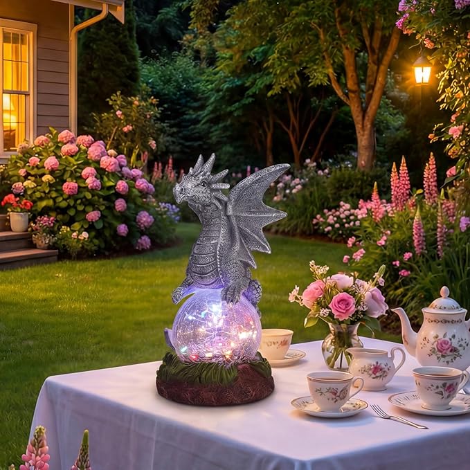 Rempry Solar Garden Dragon Statue Decor for Yard Lawn Patio Outdoor, Fantasy Dragon Lantern Birthday Housewarming Decoration Gifts for Women, Famliy, Friend