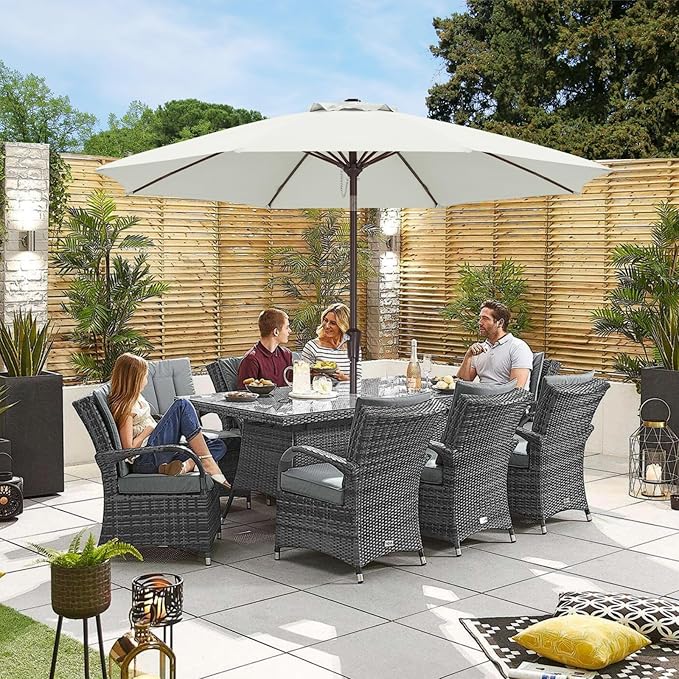 ABCCANOPY 11FT Patio Umbrella, Outdoor Waterproof Table Umbrella with Push Button Tilt and Crank, 8 Ribs UV Protection Pool Umbrella for Garden, Lawn, Deck & Backyard (Beige)