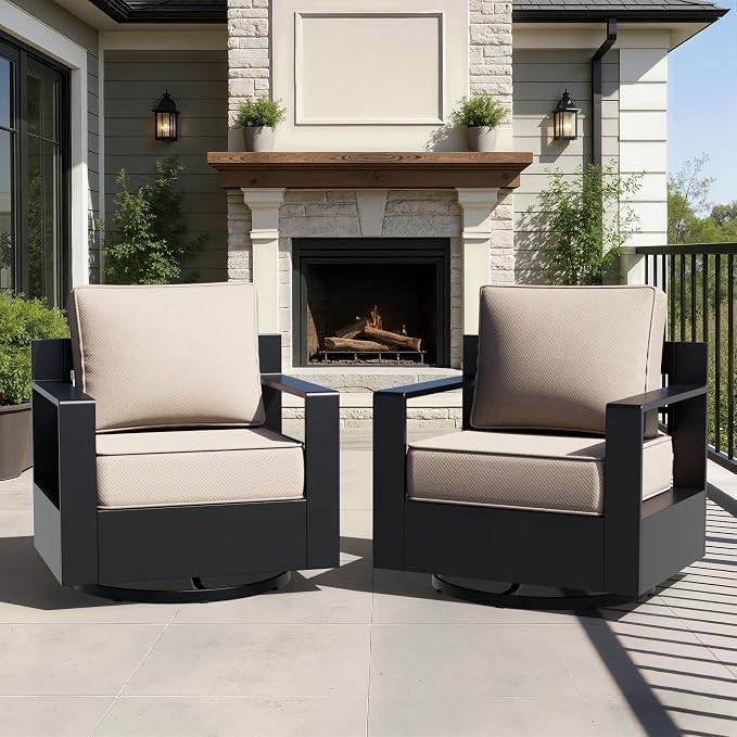 Aluminum Patio Swivel Chair - Outdoor Swivel Rocking Chair with 6" Thick Removable Cushions, All-Weather Metal Frame, Deep Setting for Garden, Poolside and Porch